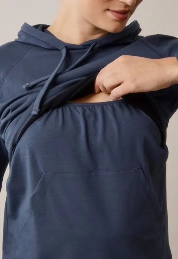 Online Boob Design - imetyshuppari B-Warmer Hoodie, Thunder blue Äitiyspaidat|Imetyspaidat