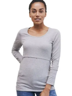 Online Boob Design - imetyspaita pitkähihainen Classic, Grey melange Äitiyspaidat|Imetyspaidat