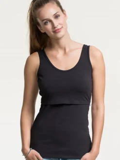 Online Boob Design - imetystoppi Classic Tank Top Musta Äitiyspaidat|Imetyspaidat