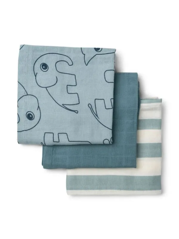 New - harsoliina 3-pack 70x70 - Deer friends Blue Puuvillaharsot