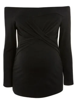 Sale Fun Mum - äitiystoppi Bardot Off Shoulder, musta Äitiyspaidat