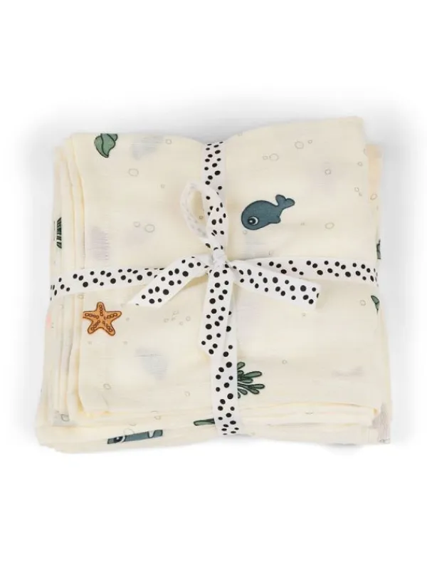Discount Iso kapaloliina 120x120 Sea friends 2-pack - Puuvillaharsot