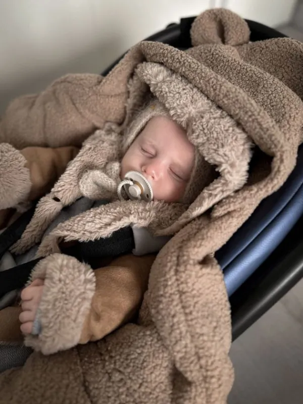 New Lämmin nallenkorva boucle turvakaukalon viltti – brown Lämpöpussit