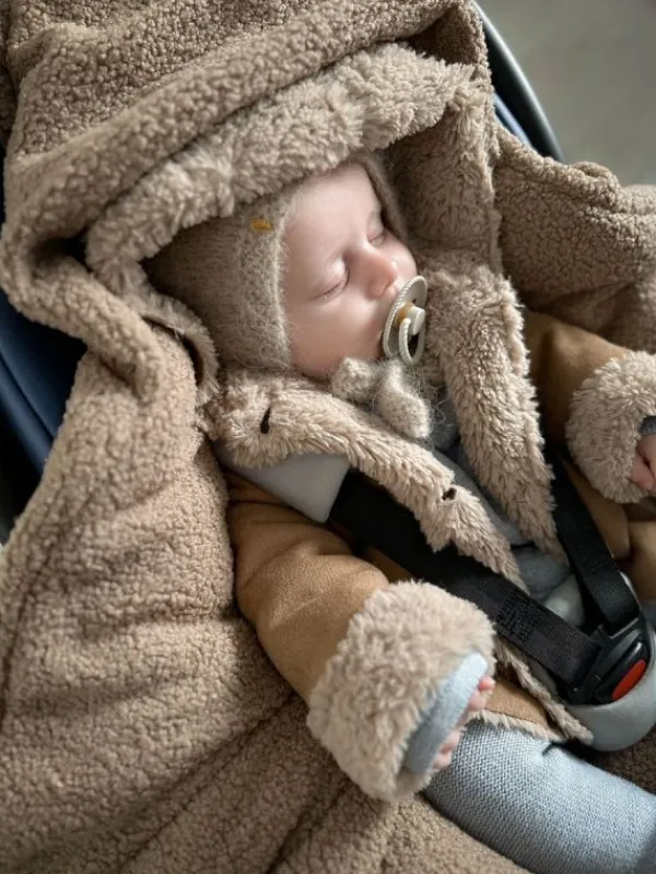 New Lämmin nallenkorva boucle turvakaukalon viltti – brown Lämpöpussit