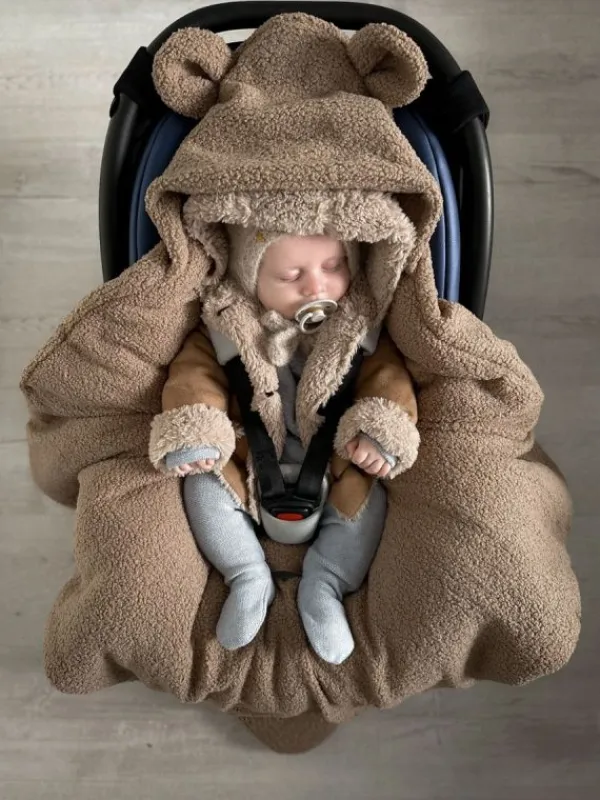 New Lämmin nallenkorva boucle turvakaukalon viltti – brown Lämpöpussit