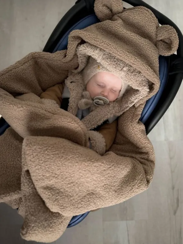 New Lämmin nallenkorva boucle turvakaukalon viltti – brown Lämpöpussit