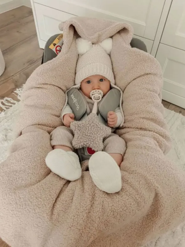 Discount Lämmin nallenkorva boucle turvakaukalon viltti – beige Lämpöpussit