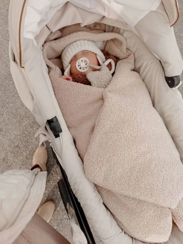 Discount Lämmin nallenkorva boucle turvakaukalon viltti – beige Lämpöpussit