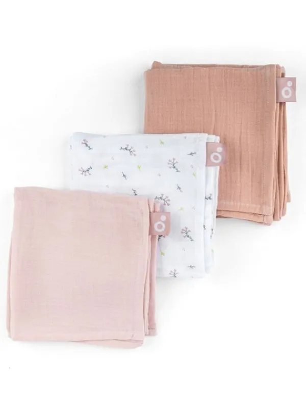 Luomupuuvillainen harso 3-Pack, flower pink | Puuvillaharsot