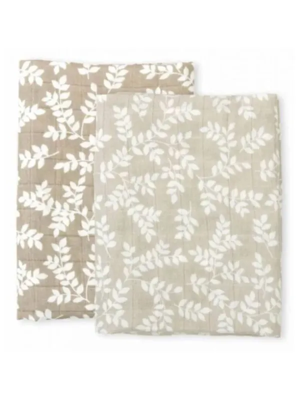 Hot Luomupuuvillainen harso 60x60 2-pack, Leaves-taupe Puuvillaharsot