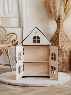 Clearance Luonnollinen puinen nukkekoti avattavalla etuosalla Toiminnalliset Lelut|Puiset Lelut