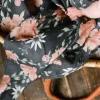 Hot - kukkaharso 120x120 - Peony Blooms, Charcoal Gray Puuvillaharsot