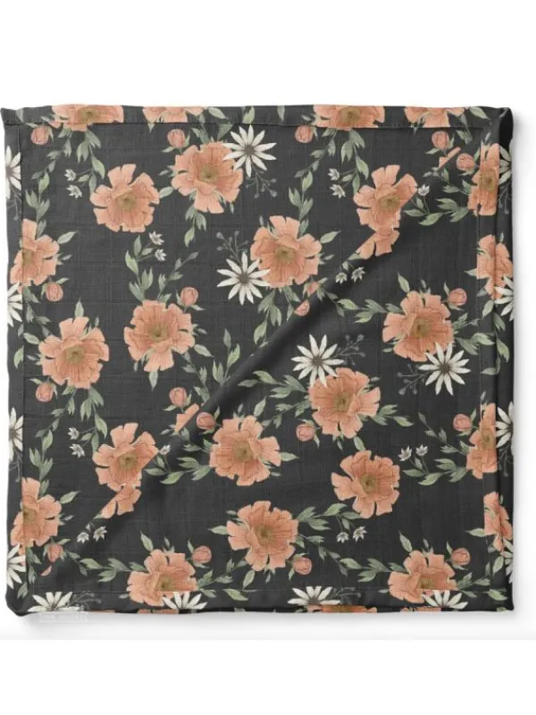 Hot - kukkaharso 120x120 - Peony Blooms, Charcoal Gray Puuvillaharsot