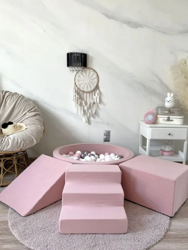 Sale Pehmustettu pallomeri, leikkialusta, liukumäki ja portaat - Pink Lasten Pallomeret