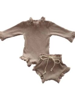 Ruffle vauvan body set Rib Dark Oak Sisävaatteet