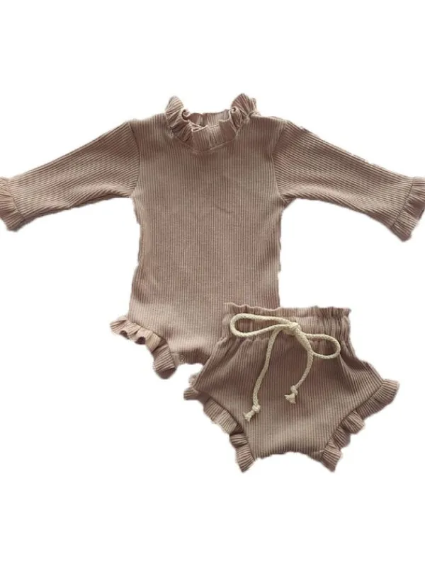 Ruffle vauvan body set Rib Dark Oak Sisävaatteet