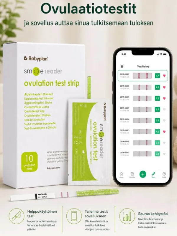 Sale Smile Reader Ovulaatiotesti 10 kpl + Sovellus Ovulaatiotestit