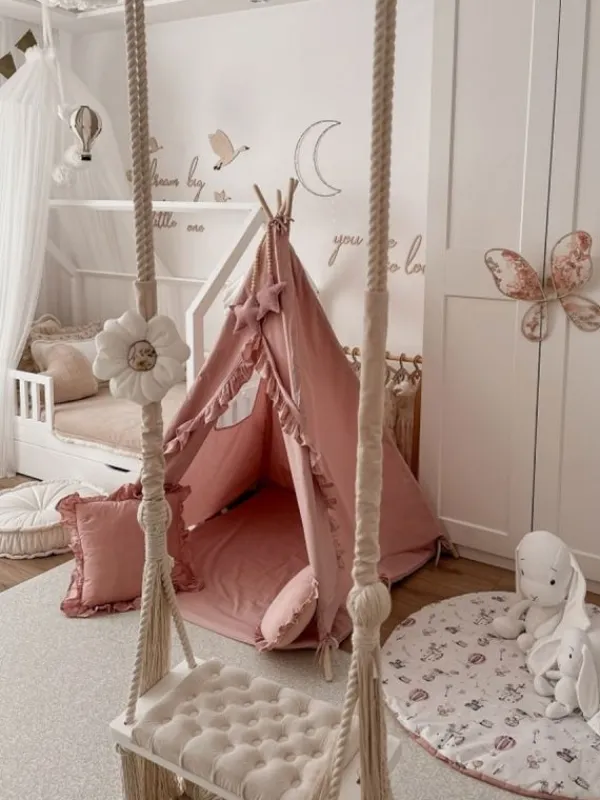 Sale Tiipii teltta röyhelöreunoilla ja matolla, dirty pink Toiminnalliset Lelut|Verhokatokset