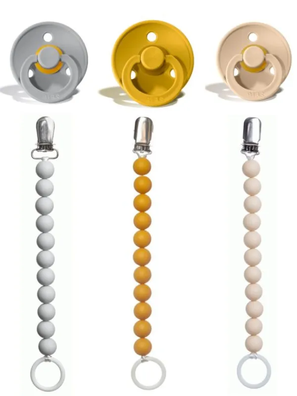 Outlet Tuttinauhat ja BIBS tutit vauvalle 3-PACK, mustard Tuttinauhat Lapselle
