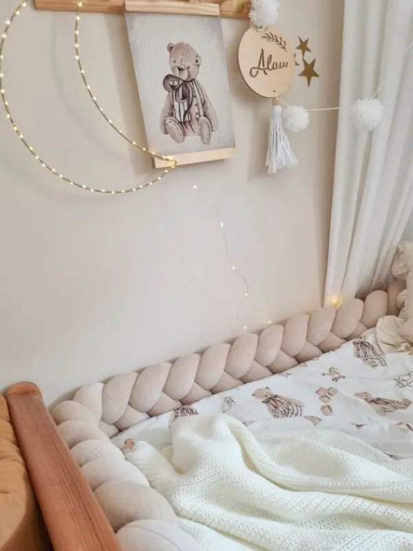 Clearance Velvet Palmikko reunasuoja pinnasänkyyn ja juniorisänkyyn - Beige Vuodevaatteet Ja Viltit