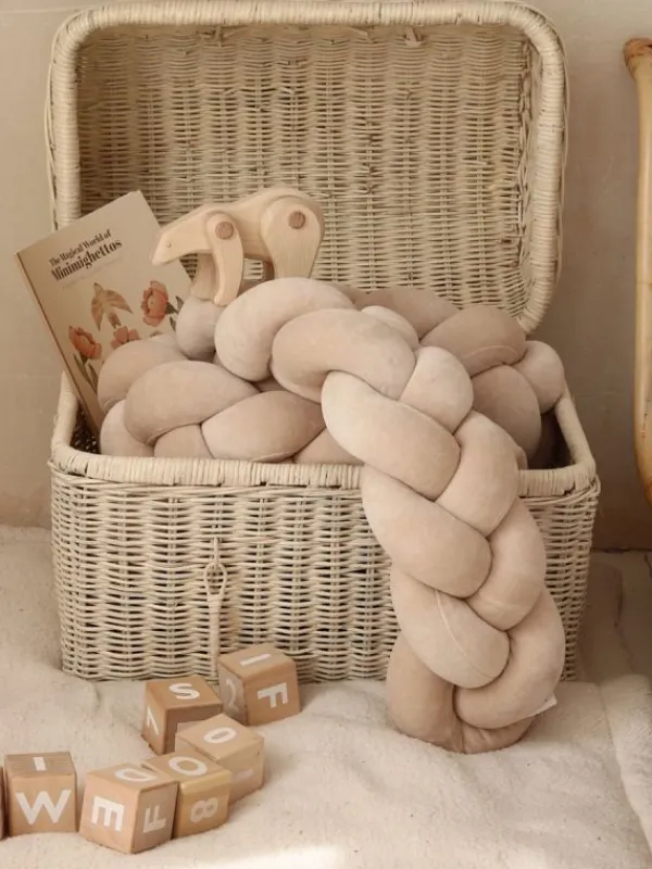 Clearance Velvet Palmikko reunasuoja pinnasänkyyn ja juniorisänkyyn - Beige Vuodevaatteet Ja Viltit