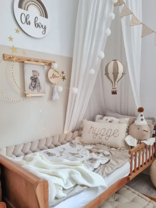 Clearance Velvet Palmikko reunasuoja pinnasänkyyn ja juniorisänkyyn - Beige Vuodevaatteet Ja Viltit