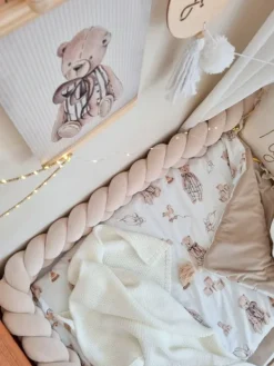 Clearance Velvet Palmikko reunasuoja pinnasänkyyn ja juniorisänkyyn - Beige Vuodevaatteet Ja Viltit
