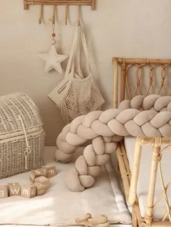 Clearance Velvet Palmikko reunasuoja pinnasänkyyn ja juniorisänkyyn - Beige Vuodevaatteet Ja Viltit