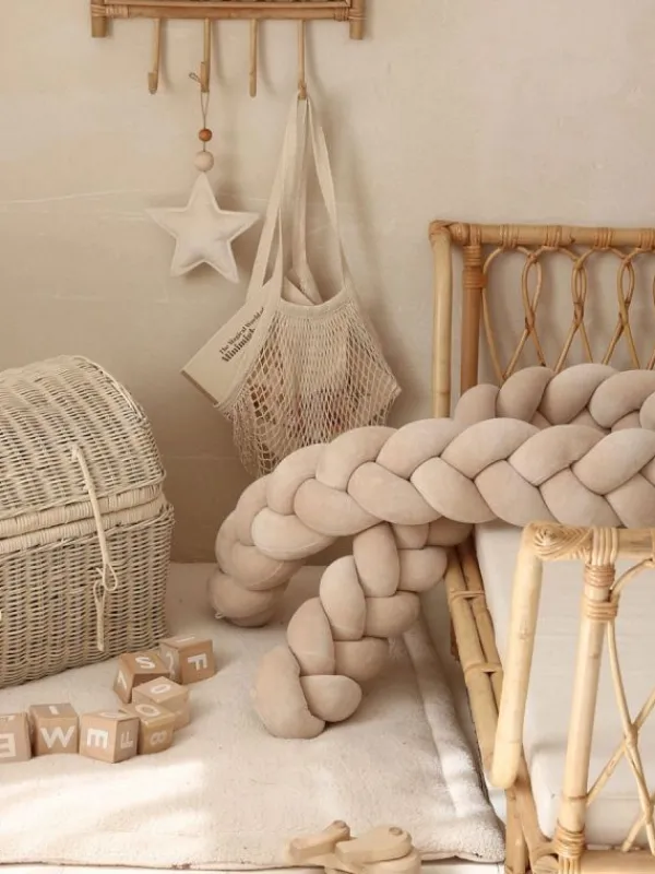 Clearance Velvet Palmikko reunasuoja pinnasänkyyn ja juniorisänkyyn - Beige Vuodevaatteet Ja Viltit