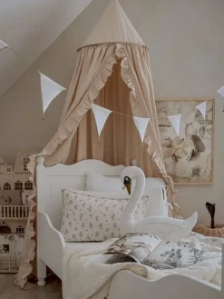 Outlet Vuodekatos jossa etuosassa röyhelö, beige Sängyt, Kehdot Ja Vaaterekit|Verhokatokset