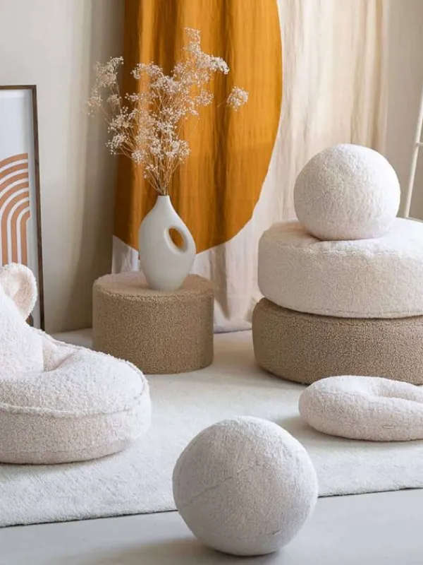Hot - Rahi Ottoman Teddy Cream White Säkkituolit Ja Rahit